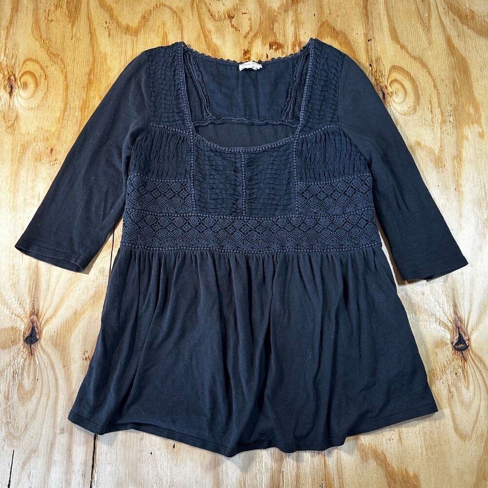 Meadow Rue Anthropologie Black Crochet Peplum Top M